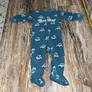 “Little Brother” Carter’s  Blue Car Baby One Piece Footed Size 9 Months